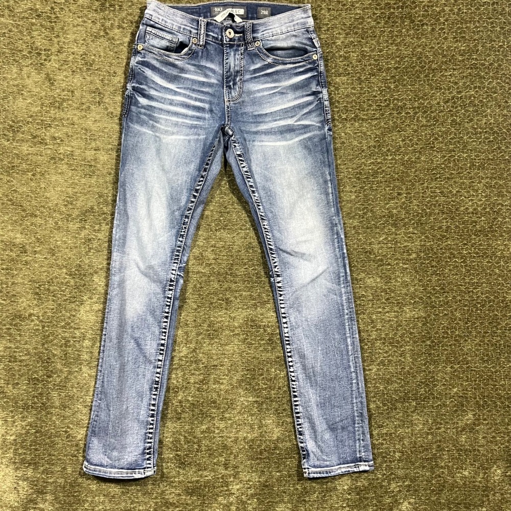 BKE Alec Jeans Mens 29R Blue Straight Leg Heavy Whiskered GB55075